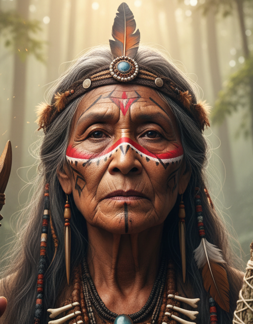 primer plano de india vieja chamana poderosa